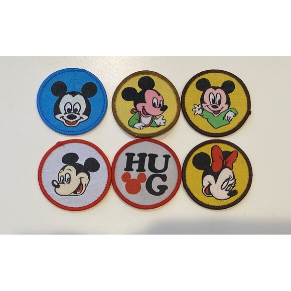 Set Of 6 Circular Mickey Mouse Iron On Patches - Picture 1 of 1